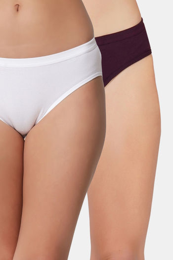 Buy Bleeding Heart Medium Rise Half Coverage Bikini Panty (Pack of 2) - Wine White